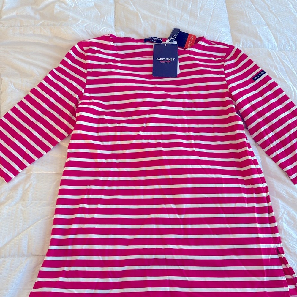 Saint James Galathee White and Pink Striped Shirt